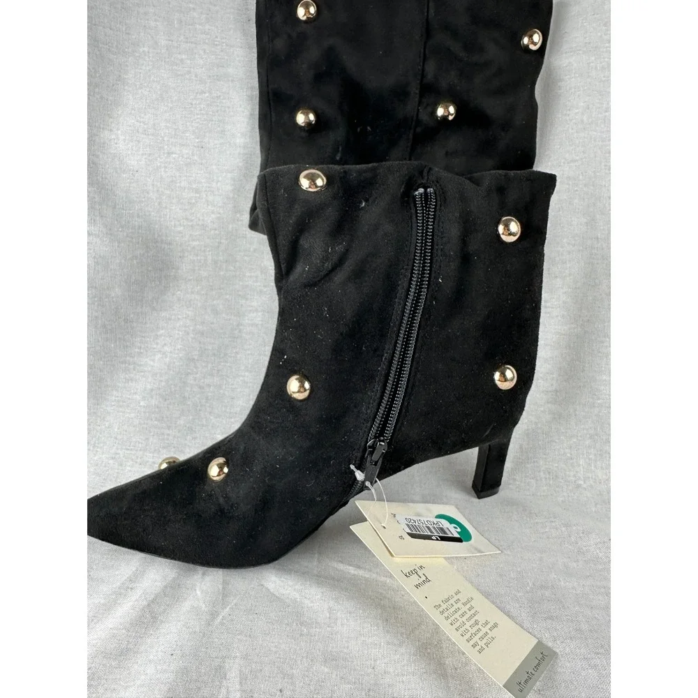 A New Day Black Faux Suede Studded‎ Over The Knee Boots Pointed Toe Size 8
